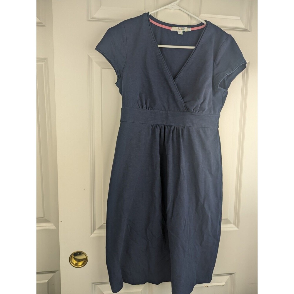 Boden Womens Jersey Dress Navy Blue Floral Cap Sleeve Surplice V-neck Size 6P